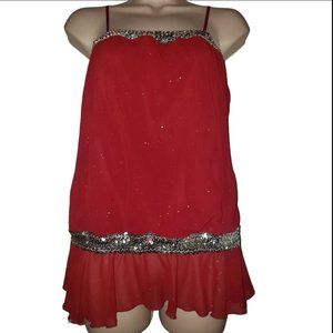 NWOT Red Shimmer Sequin Trim Top Size S/M